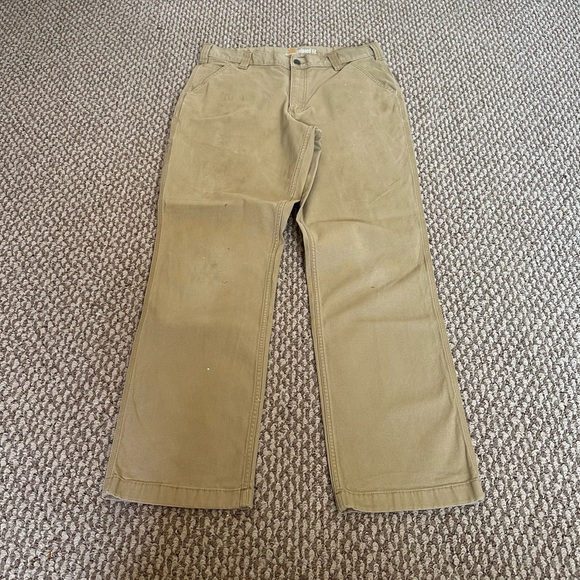 Carhartt Relaxed Fit Pants Tan Men’s Size 36x34 Paint Spots - Picture 1 of 9